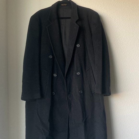 Like-New Kasper Cashmere Wool Black Overcoat - Picture 1 of 9
